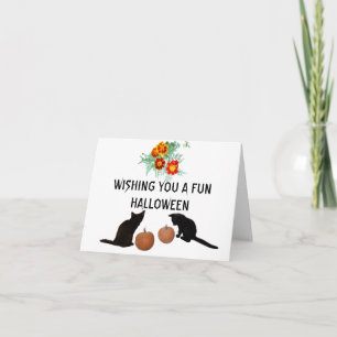 Halloween Black Kittens Orange Pumpkins Marigolds Kort