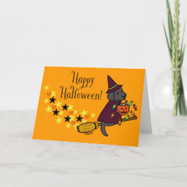 Halloween Black Labrador och Broom Kort