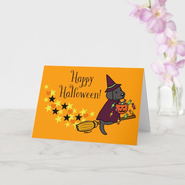 Halloween Black Labrador och Broom Kort (Orkide)