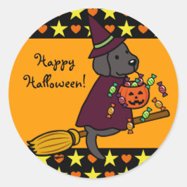Halloween Black Labrador och Broom Stars Runt Klistermärke