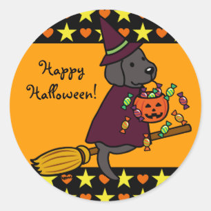 Halloween Black Labrador och Broom Stars Runt Klistermärke