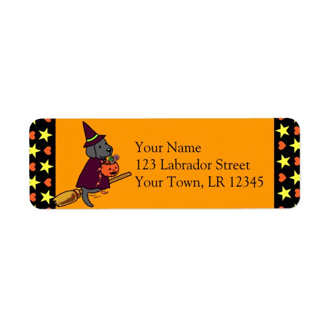 Halloween Black Labrador Tecknad 1 Returadress Etikett (Framsidan)