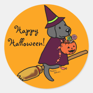 Halloween Black Labrador Tecknad 1 Runt Klistermärke
