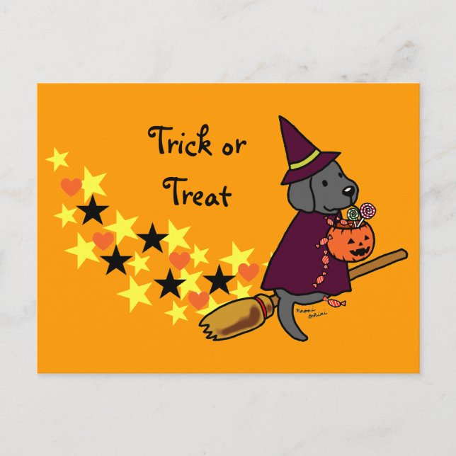 Halloween Black Labrador Tecknad 1 Vykort (Framsida)