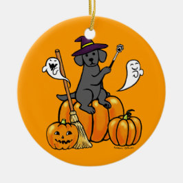 Halloween Black Labrador Tecknad 2 Julgransprydnad Keramik