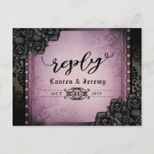 Halloween Black & Lila Gothic Reply PostCard Inbjudan Vykort