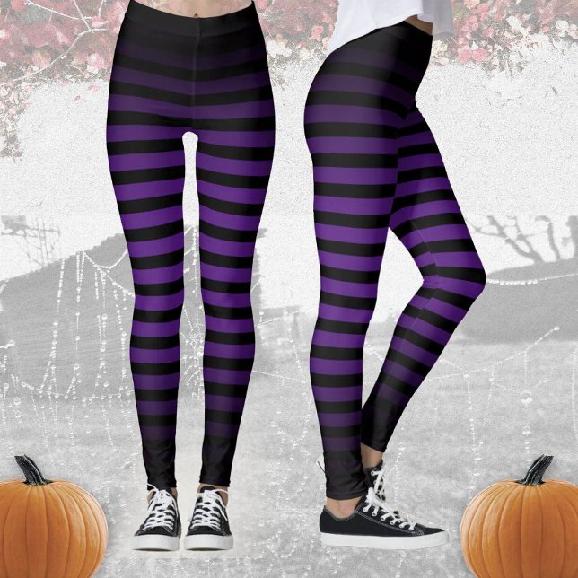 Halloween Black lila vågrät rand ombre Leggings (Skapare uppladdad)