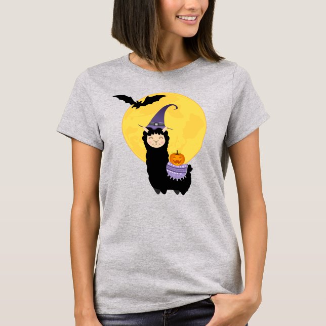 Halloween Black Llama T Shirt (Framsida)