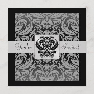 Halloween Black Mask Damask Grått Ribbon-inbjudan Inbjudningar