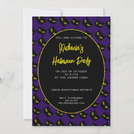 Halloween Black och lila cat gult ögon mönster Inbjudningar