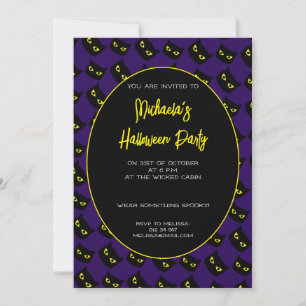 Halloween Black och lila cat gult ögon mönster Inbjudningar