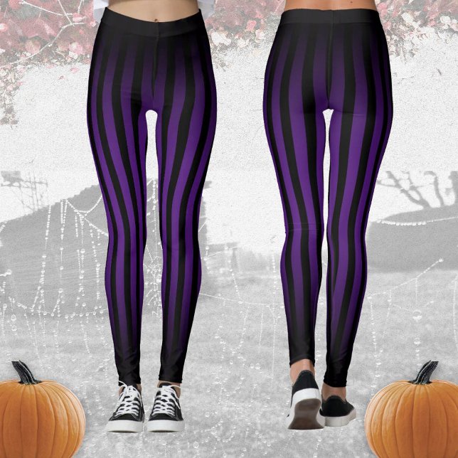 Halloween Black och lila lodrät rand ombre Leggings (Skapare uppladdad)
