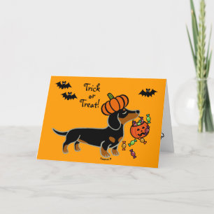 Halloween Black och Tan Smooth Hred Dachshund Kort