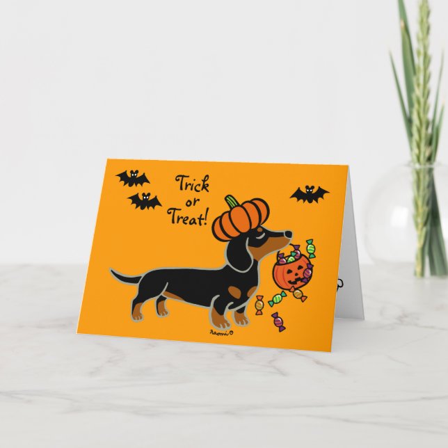 Halloween Black och Tan Smooth Hred Dachshund Kort (Framsida)