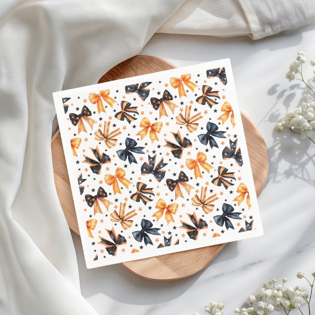Halloween Black Orange Coquette Bow Pappersservett (Skapare uppladdad)