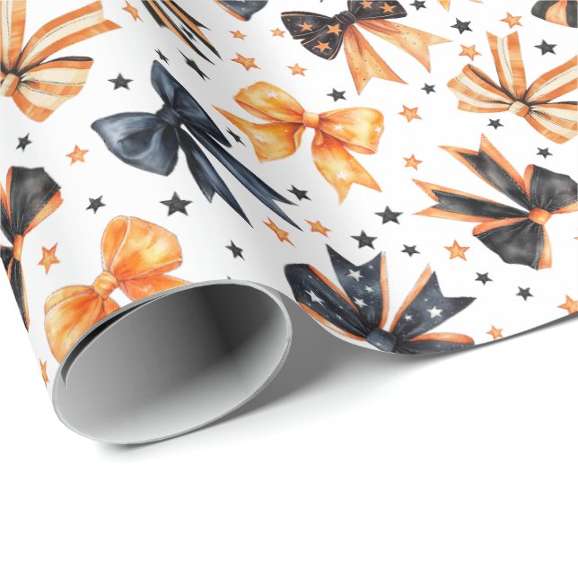 Halloween Black Orange Coquette Bow Presentpapper (Rullad Hörn)