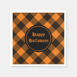 Halloween Black Orange Gingham Check Mönster Pappersservett