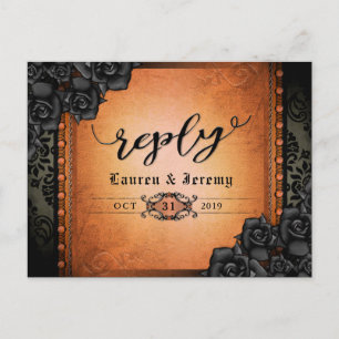 Halloween Black & Orange Gothic Reply PostCard Inbjudan Vykort