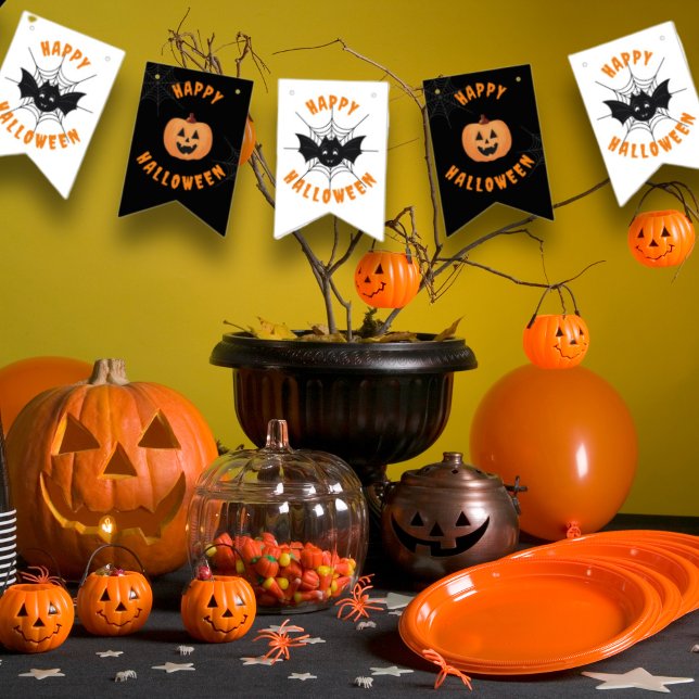 Halloween Black & Orange Party Bunting Flaggor (Black & Orange Halloween Party Bunting Flags.)