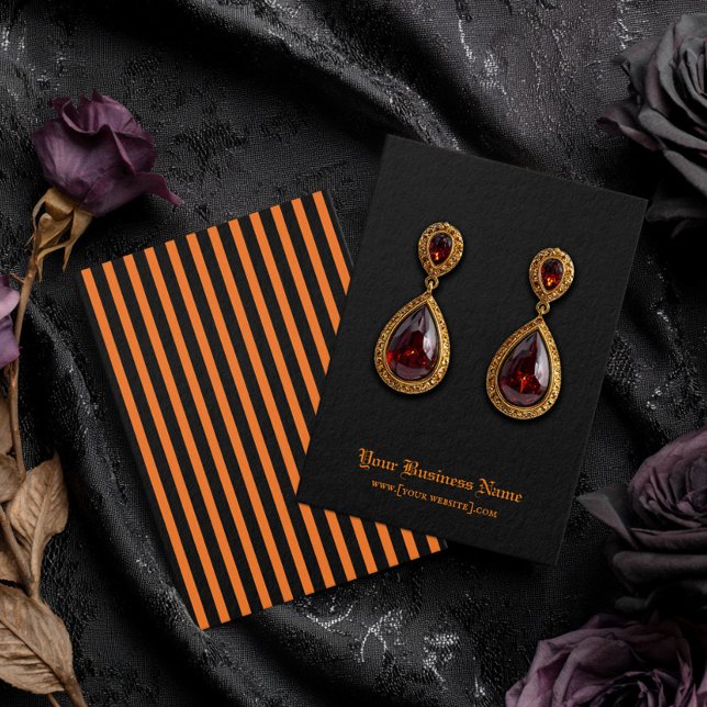 Halloween Black Orange Rand Earring Visning Card Visitkort (Skapare uppladdad)