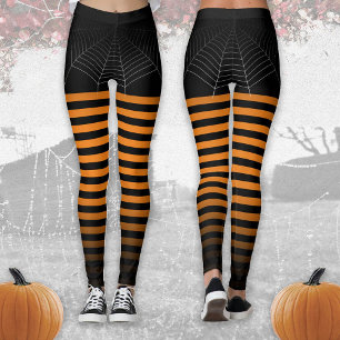 Halloween Black orange spindelnät rand ombre Leggings