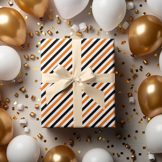 Halloween Black Orange White Rand Mönster Gift Presentpapper (Halloween Black Orange White Stripes Pattern Gift Wrapping Paper)