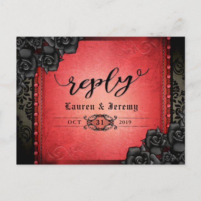 Halloween Black & Red Gothic Reply PostCard Inbjudan Vykort (Framsida)