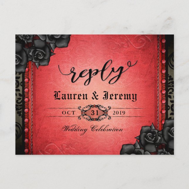 Halloween Black & Red Gothic Reply PostCard Inbjudan Vykort (Framsida)