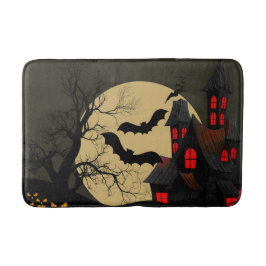 Halloween Black Red Haunted House Fladdermus Full  Badrumsmatta