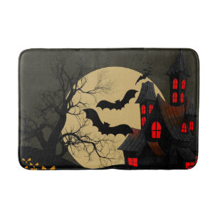 Halloween Black Red Haunted House Fladdermus Full Badrumsmatta