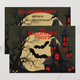 Halloween Black Red Haunted House Fladdermus Full  Inbjudningar