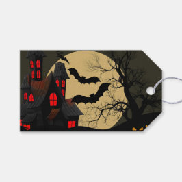 Halloween Black Red Haunted House Fladdermus Full  Presentetikett