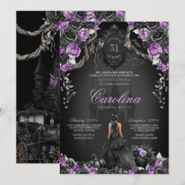 Halloween Black Ro Lila Princess Quinceanera Inbjudningar