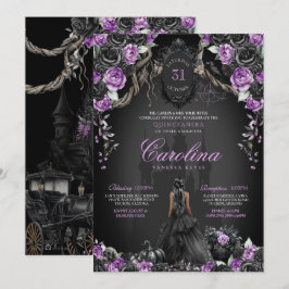 Halloween Black Ro Lila Princess Quinceanera Inbjudningar