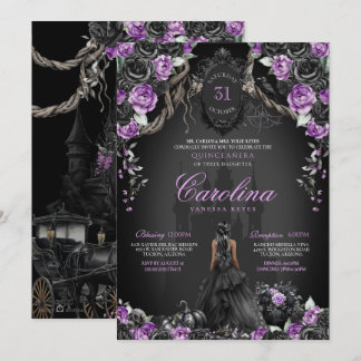 Halloween Black Ro Lila Princess Quinceanera Inbjudningar