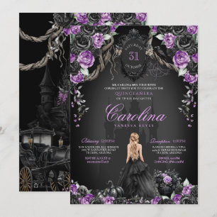 Halloween Black Ro Lila Princess Quinceanera Inbjudningar