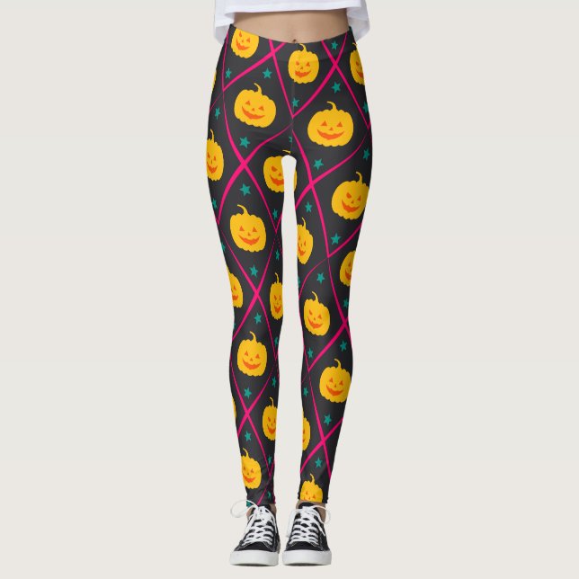 Halloween Black Rosa Minimal Mönster Leggings (Framsida)