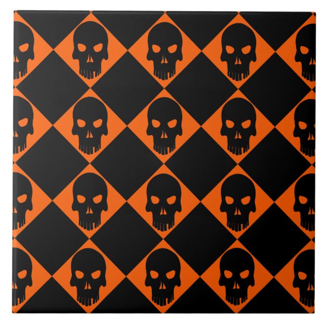 Halloween Black Skull Ceramic Tile Kakelplatta (Framsidan)