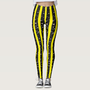 Halloween Black sparkles rand linjer på gult Leggings