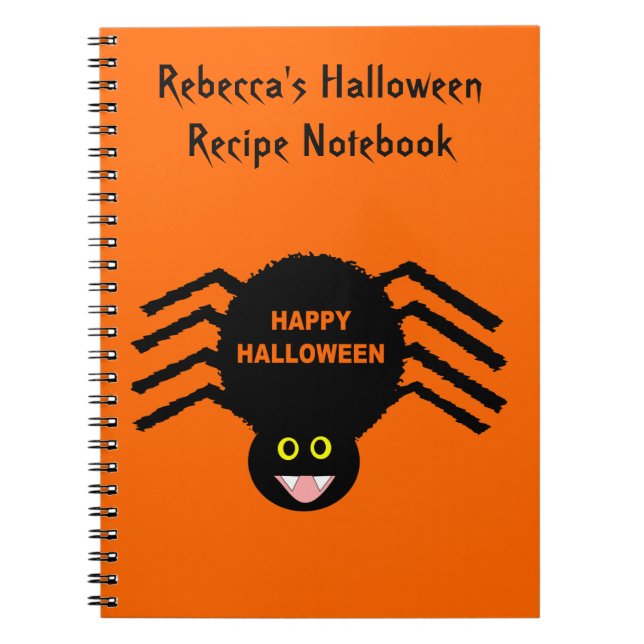 Halloween Black Spider Anpassadet Recept Noteboo Anteckningsbok (Framsidan)