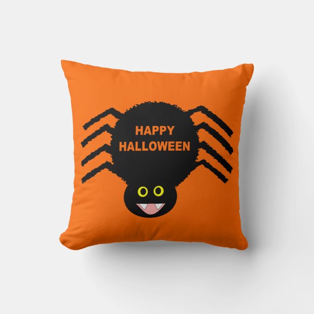 Halloween Black Spider Pillow Kudde (Framsida)