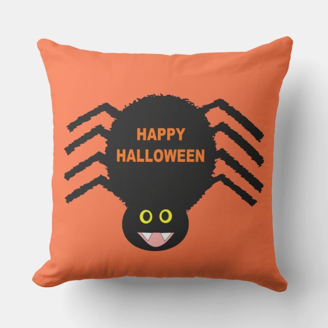 Halloween Black Spider Pillow Utomhuskudde (Framsida)