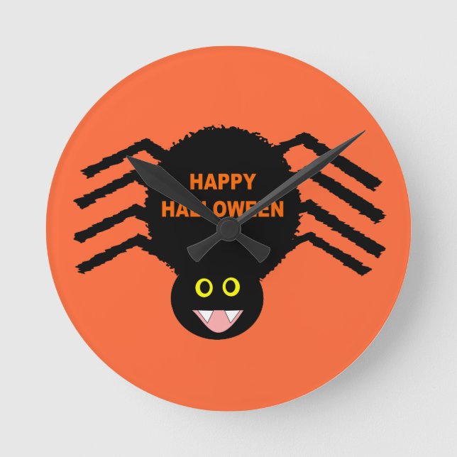 Halloween Black Spider Wall Clock Rund Klocka (Framsida)