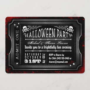 Halloween Black & White Bloody Admit en Biljett Inbjudningar