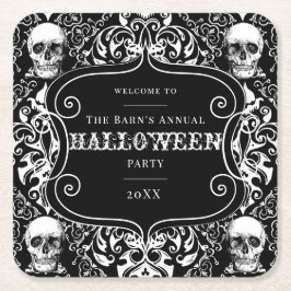 Halloween Black White Damask Skull Gothic Anpassni Underlägg Papper Kvadrat