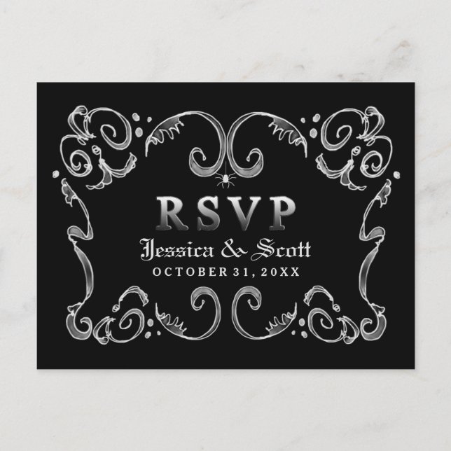 Halloween Black White Gothic Rulla OSA Inbjudan Vykort (Framsida)