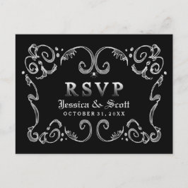 Halloween Black White Gothic Rulla OSA MENU Inbjudan Vykort