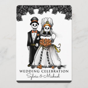 Halloween Black White Orange Skeleton par Inbjudningar