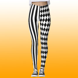 Halloween Black White Rand Harlequin Mönster Leggings