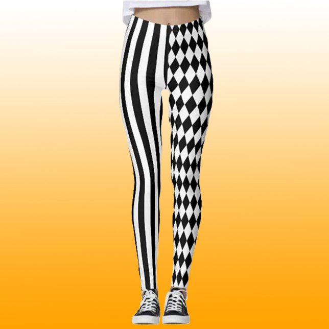 Halloween Black White Rand Harlequin Mönster Leggings (Skapare uppladdad)